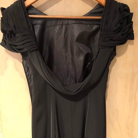 ABS Black Rosette cap sleeve evening dress - Picture 3 of 3